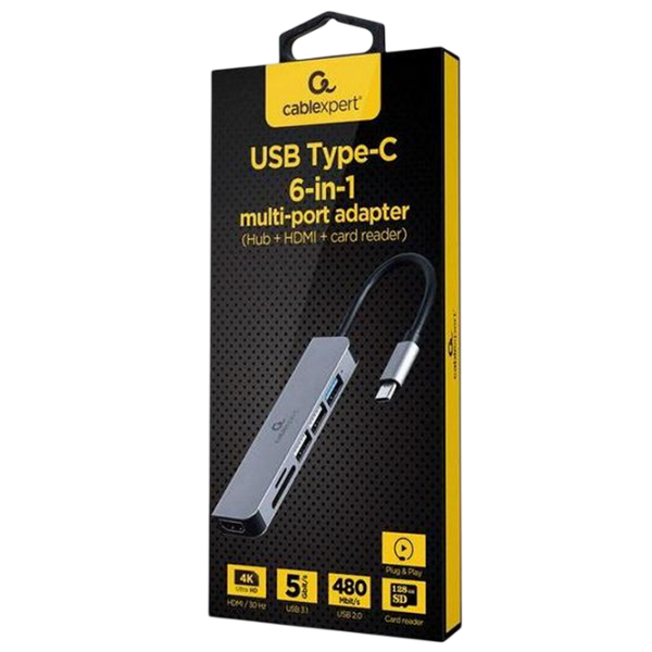 Adaptor Gembird A-CM-COMBO6-02 Gray USB Type-C photo 2