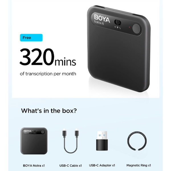 Microfon Boya Notra AI Note Taker & Voice Recorder Black  photo 7