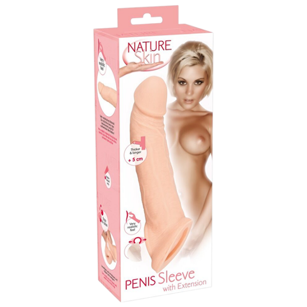Чехол для пениса Nature Skin Penis Sleeve with Extension 5 cm (21 см) Бежевый  photo 1