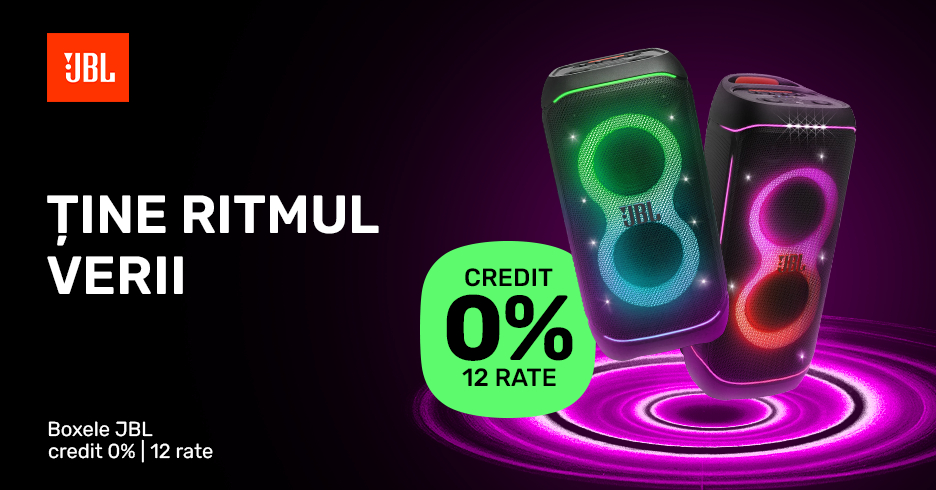Toate boxele JBL sunt acum disponibile în credit 0% și până la 12 rate.