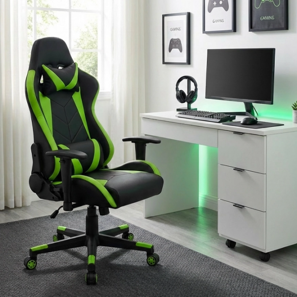 Scaun Gaming Fabrik Home Game Black Green  photo 2