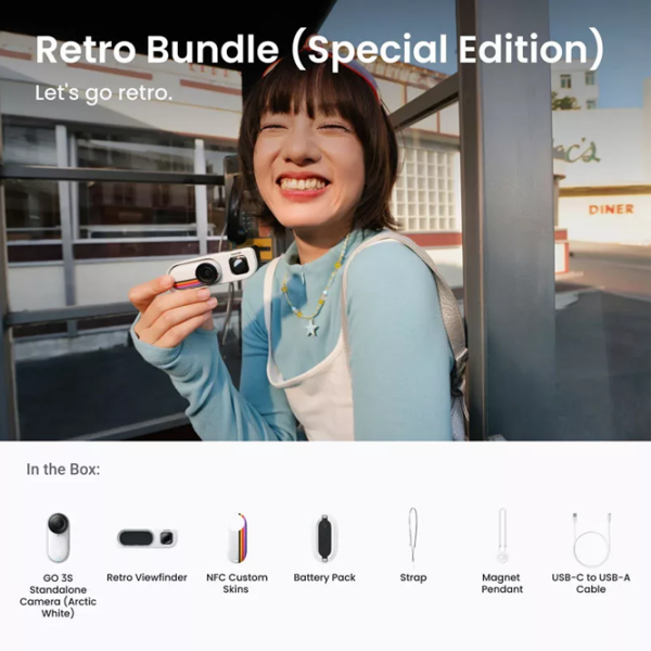 Cameră action Insta360 GO 3S Retro Bundle Special Edition Canvas White 12 MP / 310 mAh / IPX8 photo 8