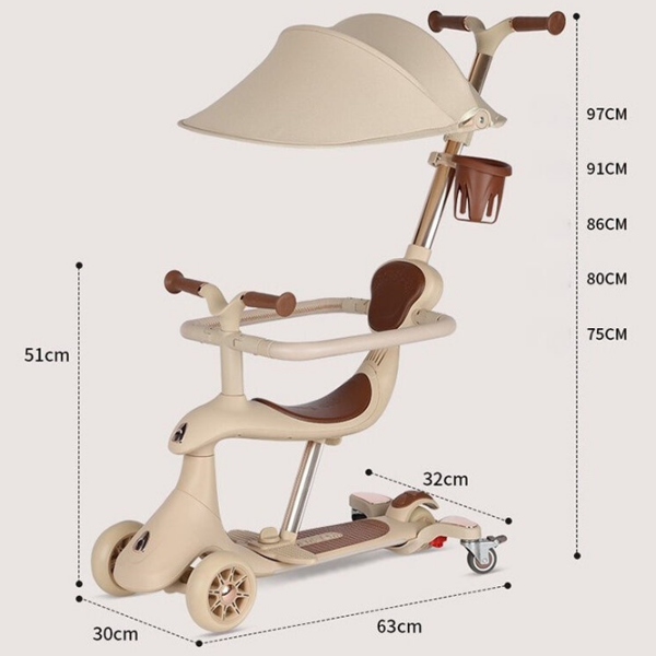 Trotinetă pentru copii cu trei roți ChiToys M7-4 (074001) Beige 1 an, 50 kg, Din PU photo 3