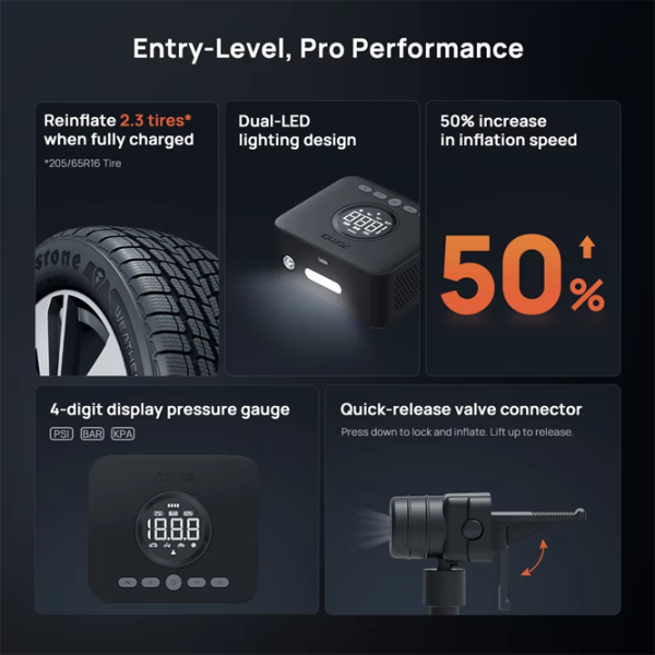 Автомобильный компрессор 70mai Midrive TP07 Wireless 2 Черный 12 л/мин / 10 бар photo 2