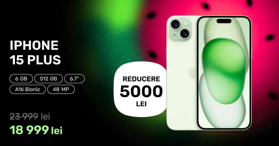 Apple iPhone 15 Plus 512 GB Green reducere 5 000 lei