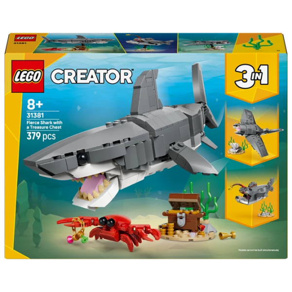 Конструктор LEGO Fierce Shark With A Treasure Chest Серый Количество деталей 379, 8+