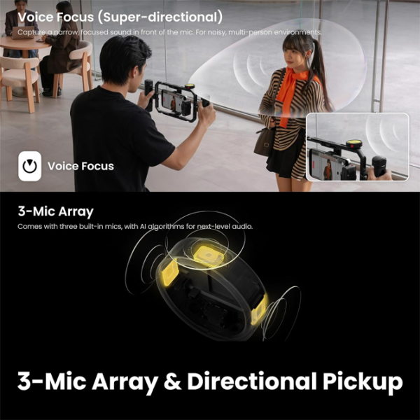 Microfon Insta360 Mic Pro (2 TX + 1 RX + Charging Case) Black  photo 3