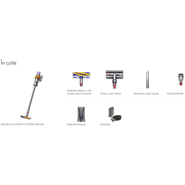 Aspirator vertical Dyson V15 Detect Absolute Nickel 610 W | Uscată | Container | 0.76 l photo 2
