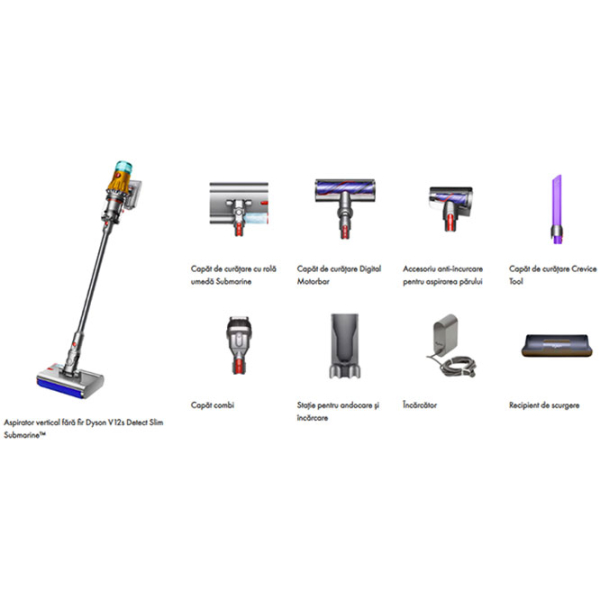 Aspirator vertical Dyson V12s Detect Submarine Nichel 150 W | Umedă | Container | 0.35 l photo 2