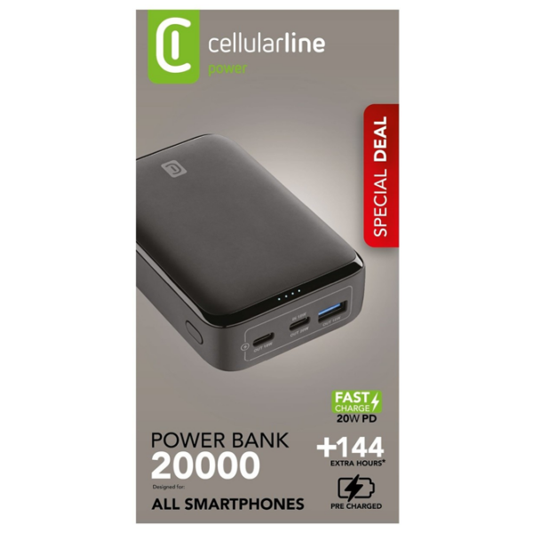 Power Bank 20000 mAh Cellularline Essence Promo (20 W) Black  photo 3