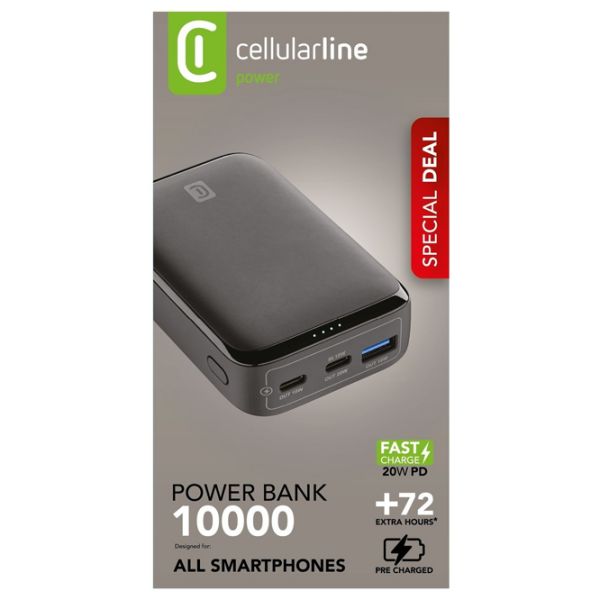 Power Bank 10000 mAh Cellularline Essence Promo (20 W) Black  photo 3