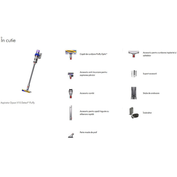 Aspirator vertical Dyson V15 Detect Fluffy Silver 660 W | Uscată | Container | 0.77 l photo 2