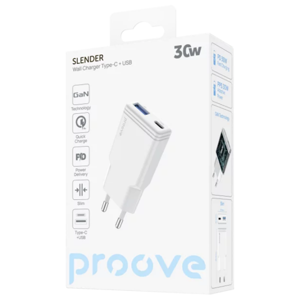 Încărcător de rețea Proove Slender (30 W) White 3 A / White photo 3