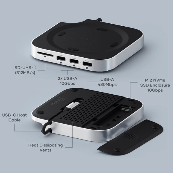 Adaptor Satechi Mac Mini M4 Stand & Hub Silver USB Type-C photo 6