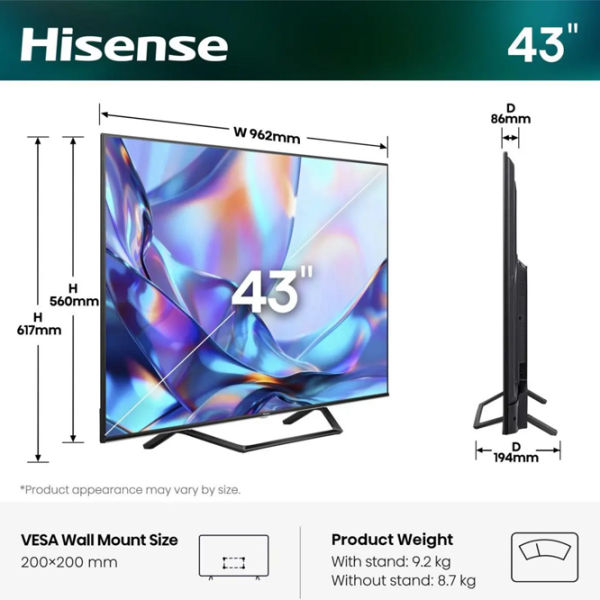 Телевизор Hisense 43A7S Smart TV 4K Черный 43" | QLED | 4K photo 2