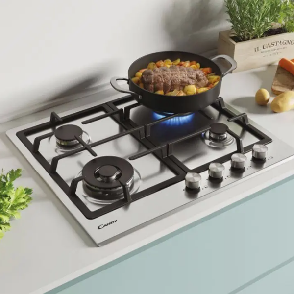 Plită încorporabilă pe gaz Candy CHG6BF4WPX Inox Inox, Gratare: Fontă photo 2