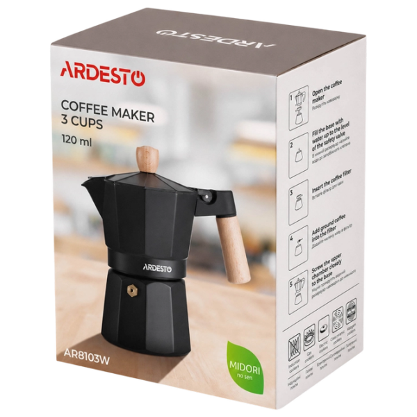 Гейзерная кофеварка Ardesto AR8103W
Черный 0.12л, Алюминий photo 7