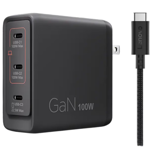 Сетевое зарядное устройство Lenovo USB-C Multi-port GaN (100 Вт) Черный  / Черный