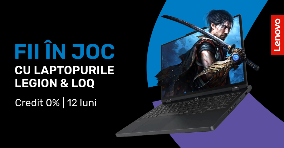Alege acum laptopul gaming Lenovo care va deveni coechipierul tău de încredere, disponibil cu credit 0% pentru 12 luni.