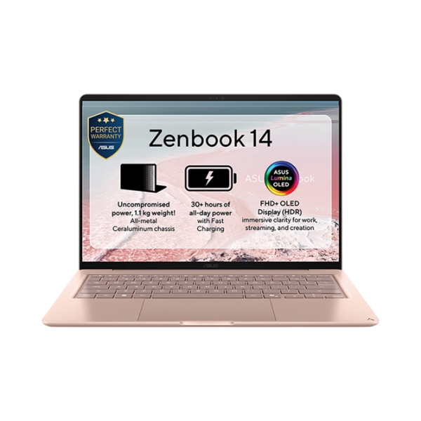 Laptop Asus Zenbook 14 OLED UX3480KA Rose Pink 14" | 16 GB | 512 GB | AMD Ryzen AI 5 330 | VGA Integrată