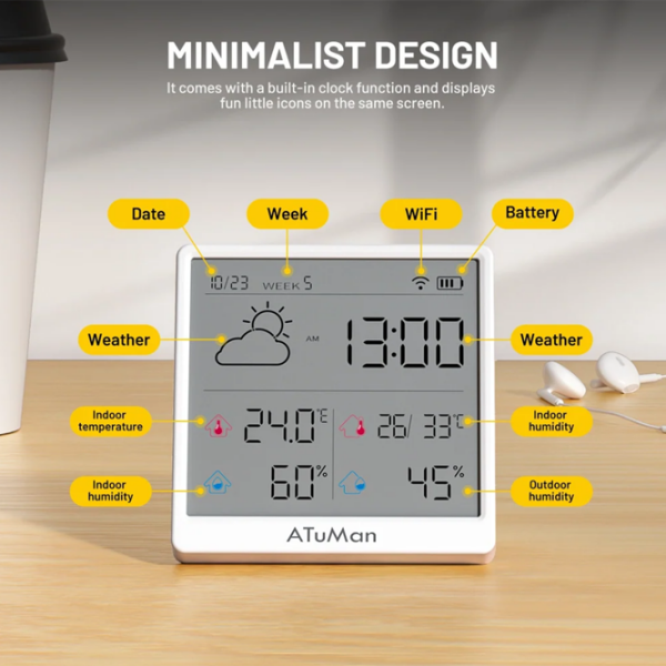 Stație meteorologică Xiaomi ATuMan TH3 Gold  photo 5