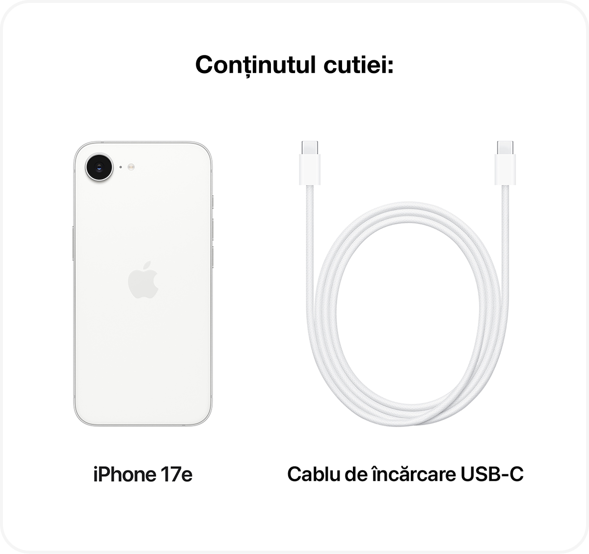 iPhone 17e are un ecran superb Super Retina XDR de 6,1 inchi,1 
        cip A19 rapid
        și capabil, baterie pentru toată ziua2 
        și spațiu  de stocare începând de la 256 GB.